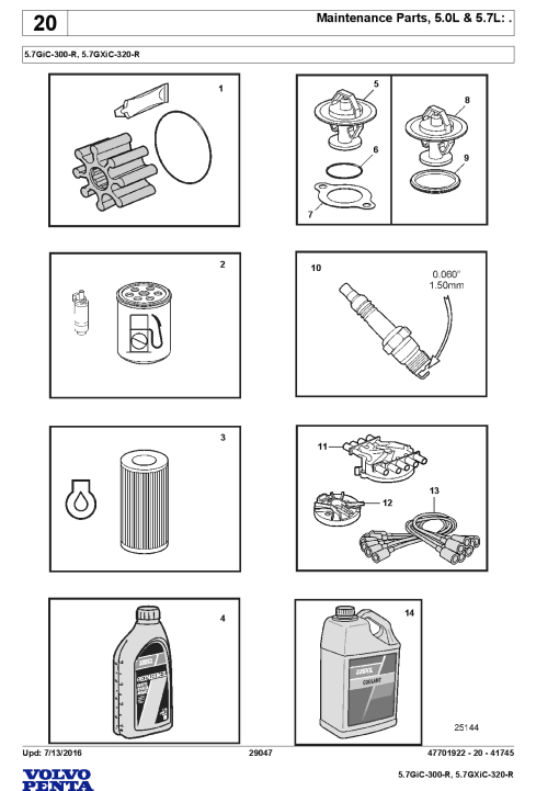 Volvo 5.7GiC 300 R, 5.7GXiC 320 R Engine Parts manual catalog PDF Download
