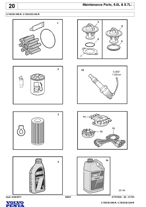 Volvo 5.7GiCE 300 R, 5.7GXiCE 320 R Engine Parts manual catalog PDF Download