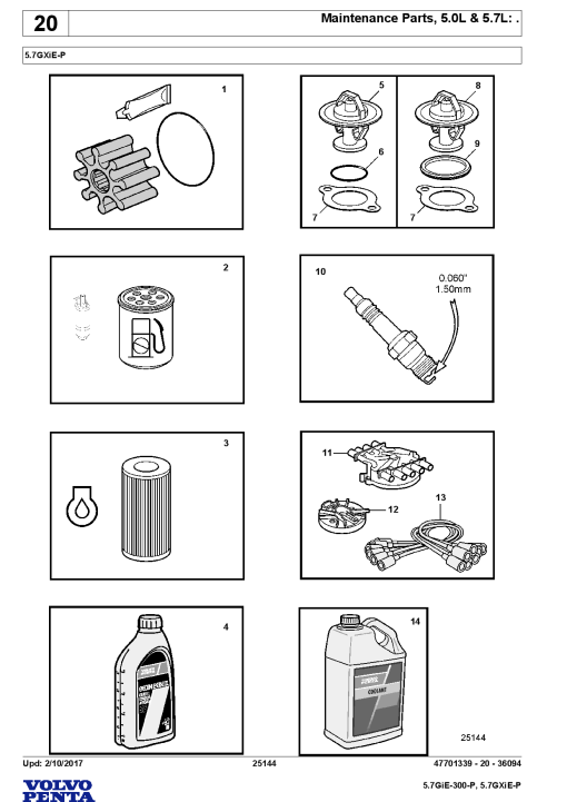 Volvo 5.7GiE 300P, 5.7GXiE P Engine Parts manual catalog PDF Download