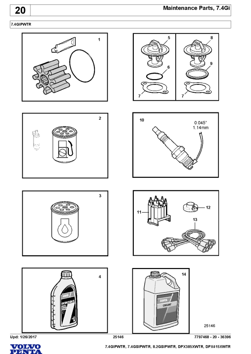 Volvo 7.4GIPWTR, 7.4GSIPWTR, 8.2GSIPWTR, DPX385XWTR, DPX415XWTR Engine Parts manual catalog PDF Download