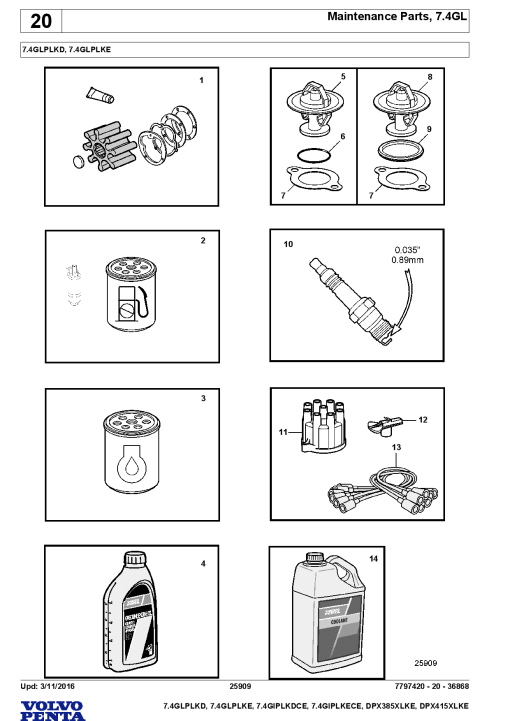 Volvo 7.4GLPL- KD KE, 7.4GIPLKDCE, 7.4GIPLKECE, DPX- 385 415 -XLKE Engine Parts manual catalog PDF Download