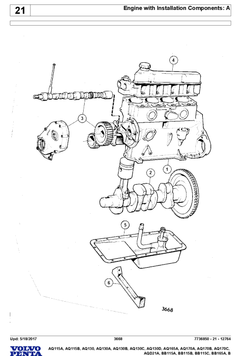 Volvo AQ115- A B, AQ130- A B C D, AQ165A, AQ170- A B C, AQD21A, BB115- A B C, BB165A Engine Parts manual catalog PDF Download