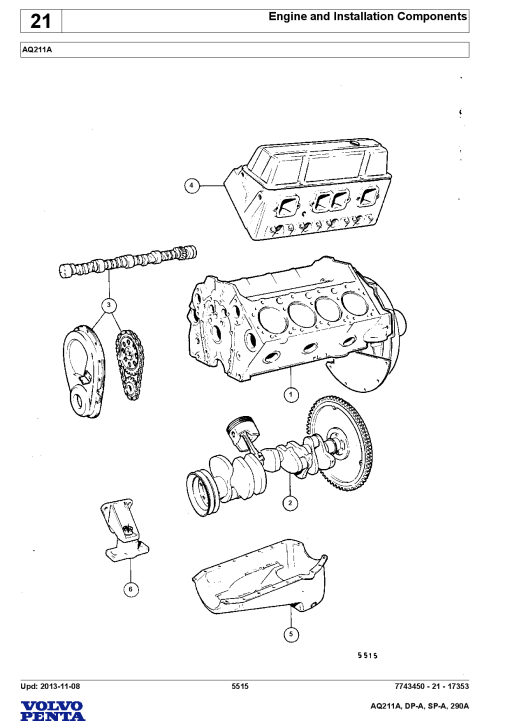 Volvo AQ211A, DP A, SP A, 290A Engine Parts manual catalog PDF Download