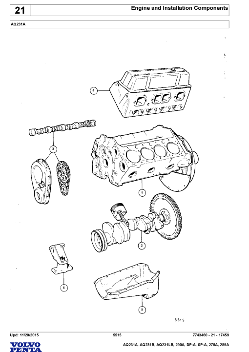 Volvo AQ231- A B LB, 290A, DP-A, SP-A, 275A, 285A Engine Parts manual catalog PDF Download
