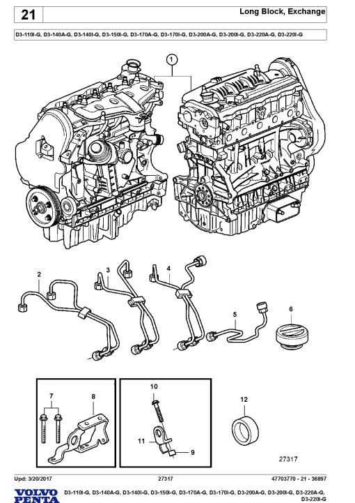 Volvo D3-110I-G, D3-140 150 170 200 220- AG IG Engine Parts manual catalog PDF Download