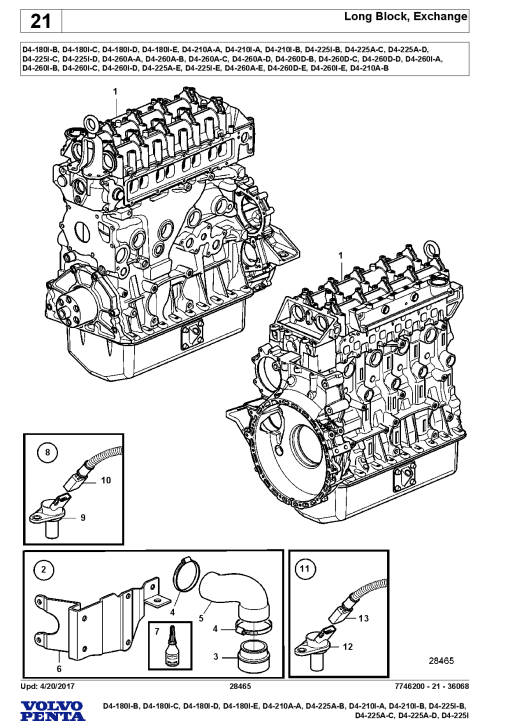 Volvo D4 180I- B C D E, D4 - 210 225 - AA AB IA IB Engine Parts manual catalog PDF Download