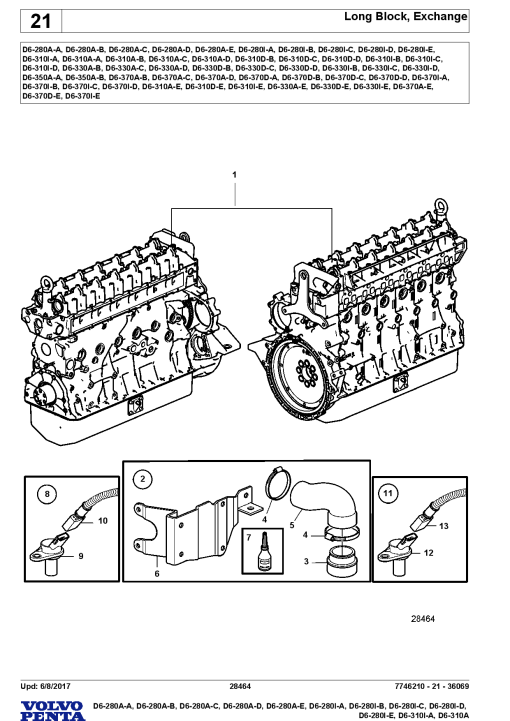 Volvo D6 280- AA AB AC AD AE IA IB IC, D6 ID, D6 310- A IA Engine Parts manual catalog PDF Download