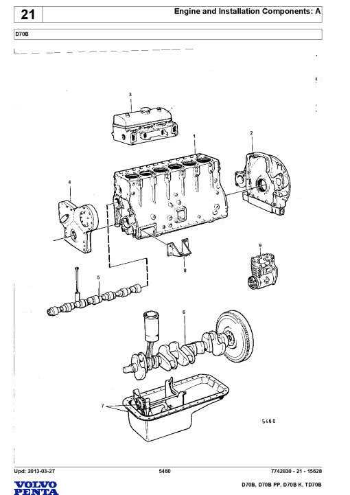 Volvo D70B, D70B PP, D70B K, TD70B Engine Parts manual catalog PDF Download
