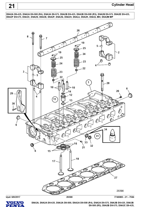 Volvo D9A2A D9- 425 500 500R4 575 425, D9A2B D9- 500R5 575 425 Engine Parts manual catalog PDF Download