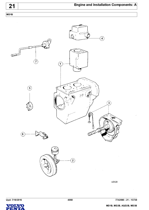 Volvo MD1B MD2B AQD2B MD3B Engine Parts manual catalog PDF Download