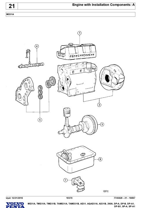 Volvo MD31A, TMD31- A B, TAMD31- A B, AD31 -B, AQAD31A, 290A, DP-A B A1 B1, SP-A A1 Engine Parts manual catalog PDF Download