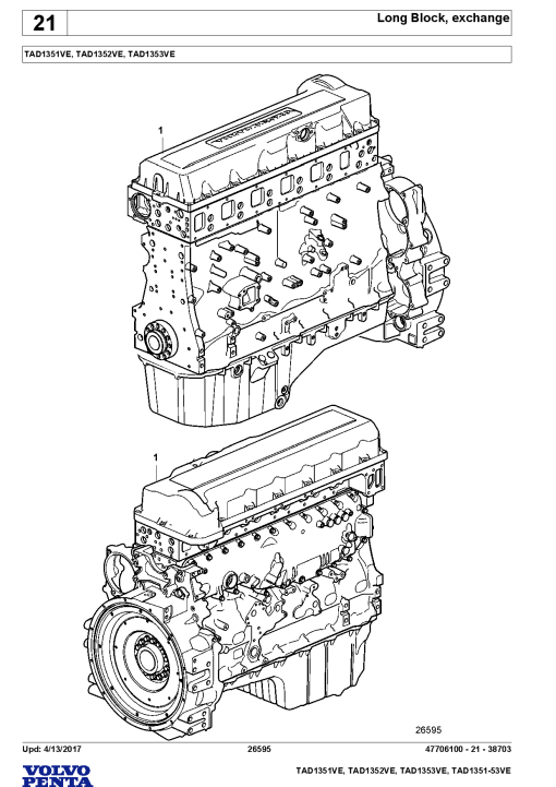 Volvo TAD -1351 1352 1353 -VE, TAD1351-53VE Engine Parts manual catalog PDF Download