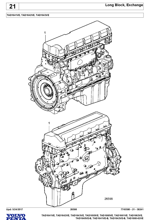 Volvo TAD-1641 1642 1643 1650 1660 1661 1662 -VE,TAD-1640 1641 1642-VEB, TAD1660-62VE Engine Parts manual catalog PDF Download