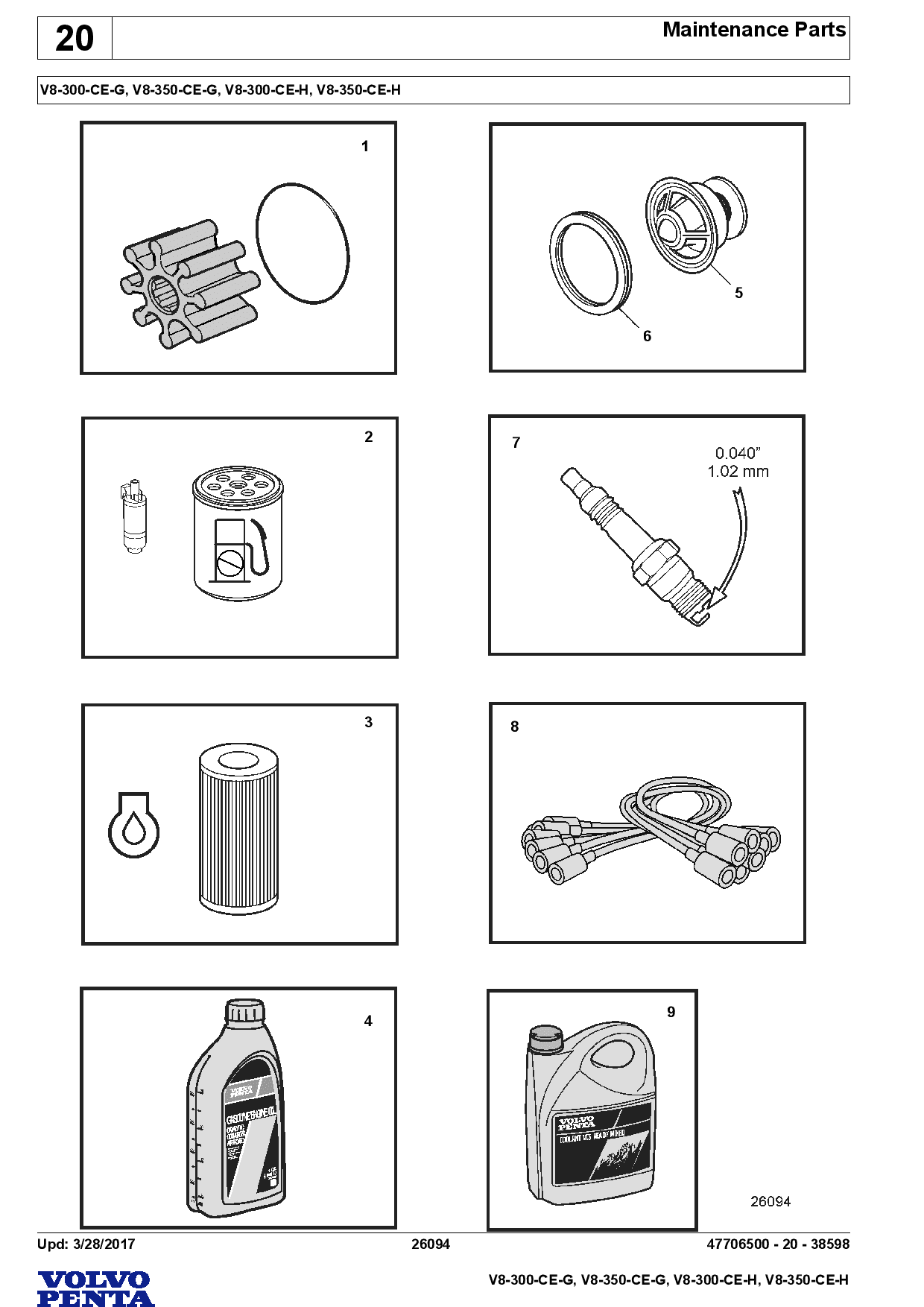 Volvo V8-300 350-CEG CEH Engine Parts manual catalog PDF Download