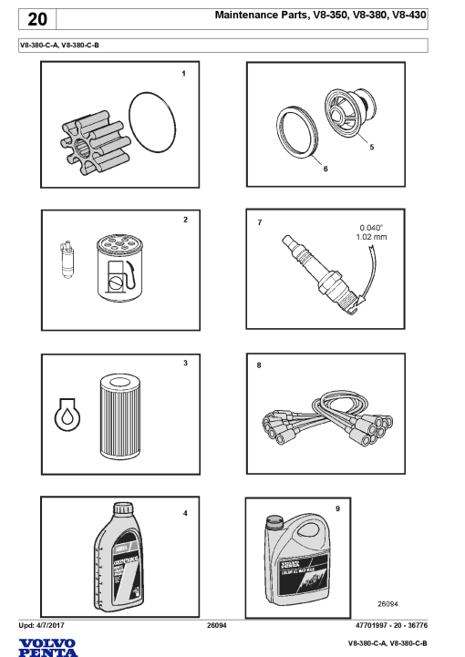 Volvo V8 380CA, V8 380CB Engine Parts manual catalog PDF Download