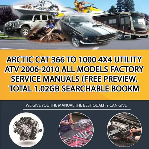 Arctic Cat 366 To 1000 4X4 Utility Atv 2006-2010 All Models Factory Service Manuals (Free Preview, Total 1.02Gb Searchable Bookm (PS005369)