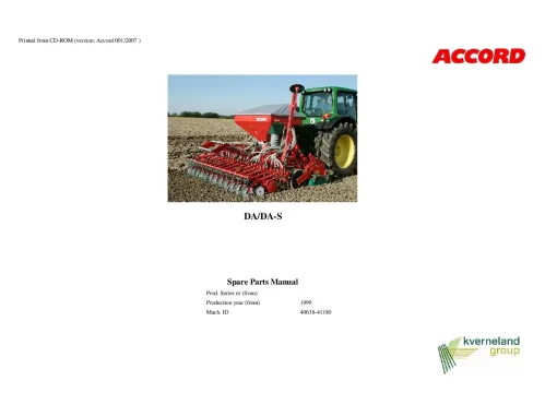 Accord -Kverneland Group DA DA-S Seed Drills 1999 mach ID 40638-41180 Parts Manual Catalog Pdf Download