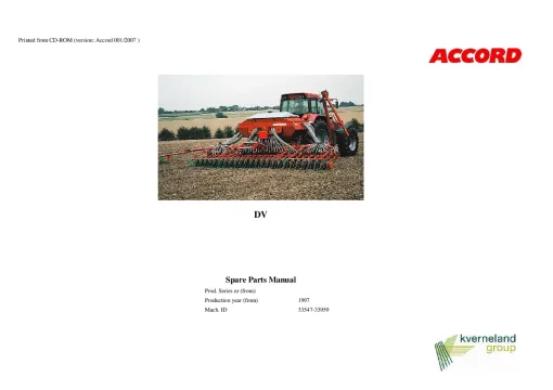 Accord -Kverneland Group DV Seed drills Mounted 1997 mach ID 33547-33959 Parts Manual Catalog Pdf Download