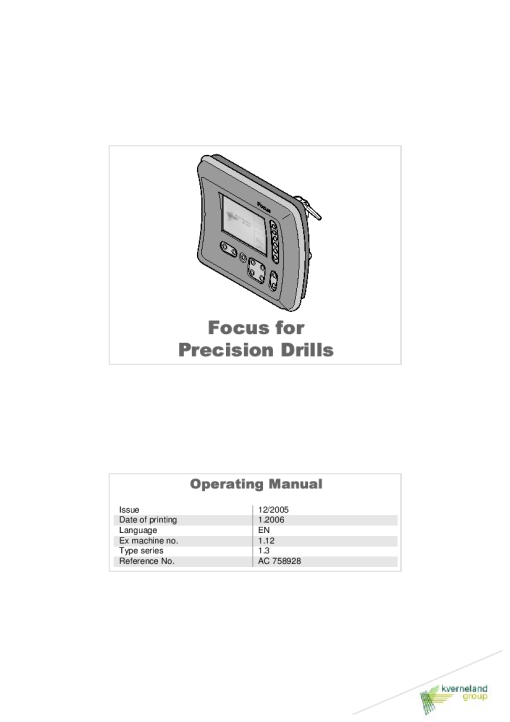 Accord -Kverneland Group Focus for Precision Drills 2006 Operation Maintenance Manual PDF download
