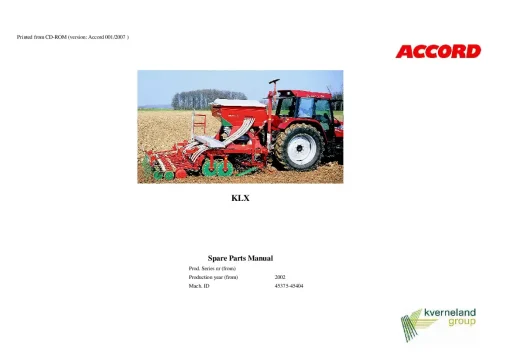 Accord -Kverneland Group KLX Seeding combination 2002 Mach ID 45375_45404 Parts Manual Catalog Pdf Download
