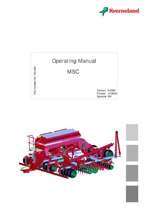 Accord -Kverneland Group MSC Seeding combination 2001 Operation Maintenance Manual PDF download