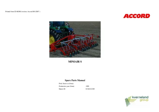 Accord -Kverneland Group Miniair S 1999 mach ID 01360-01389 Parts Manual Catalog Pdf Download
