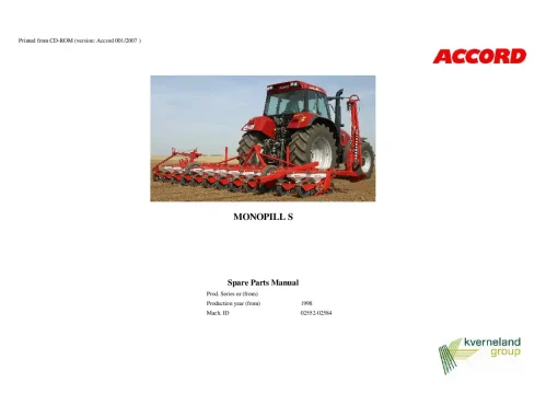Accord -Kverneland Group Monnopill S 1998 mach ID 02552-02584 Parts Manual Catalog Pdf Download