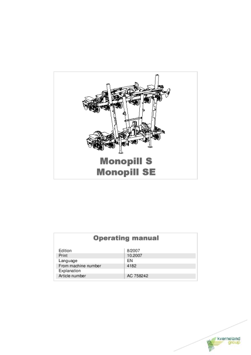 Accord -Kverneland Group Monnopill SMonnopill SE 2007 Operation Maintenance Manual PDF download