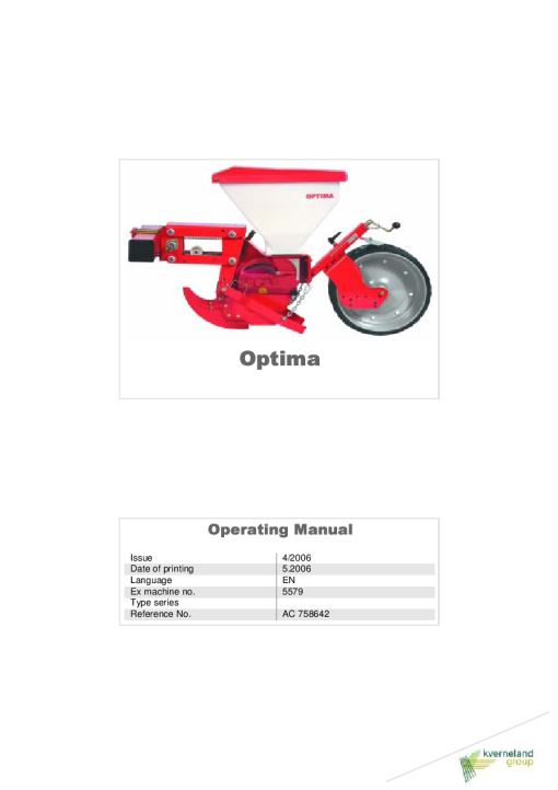 Accord -Kverneland Group Optima 2006 Operation Maintenance Manual PDF download