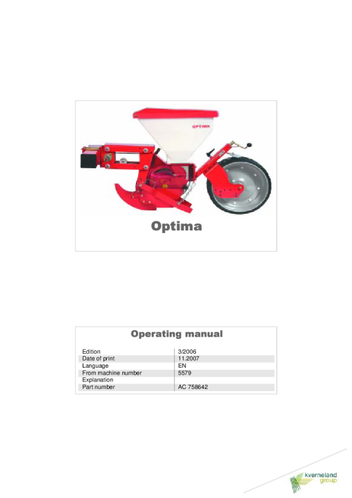Accord -Kverneland Group Optima 2007 Operation Maintenance Manual PDF download