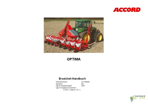Accord -Kverneland Group Optima Germany 2007 mach ID 07032- Parts Manual Catalog Pdf Download