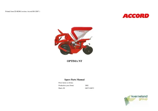 Accord -Kverneland Group Optima NT 2002 mach ID 04872-04872 Parts Manual Catalog Pdf Download