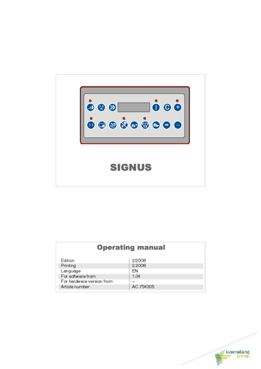 Accord -Kverneland Group Signus 2008 Operation Maintenance Manual PDF download