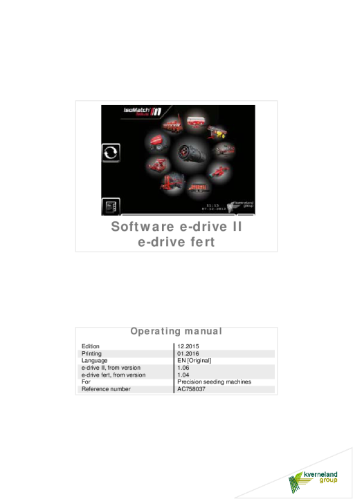 Accord -Kverneland Group Software e-drive II Fert 2016 Operation Maintenance Manual PDF download