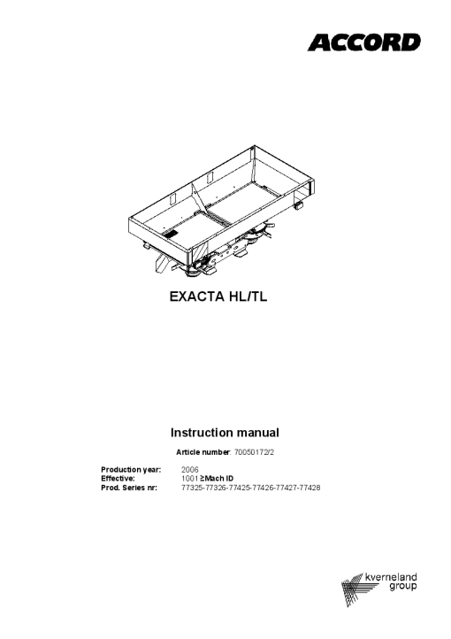Accord -Kverneland Group Spreading tables 12-42 m Exacta - HL -TL Operation Maintenance Manual PDF download