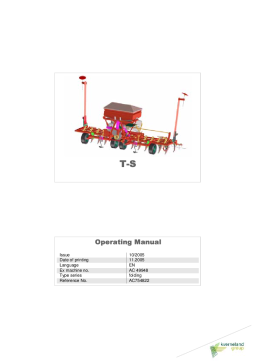 Accord -Kverneland Group T-S Seeding combination 2005 Operation Maintenance Manual PDF download