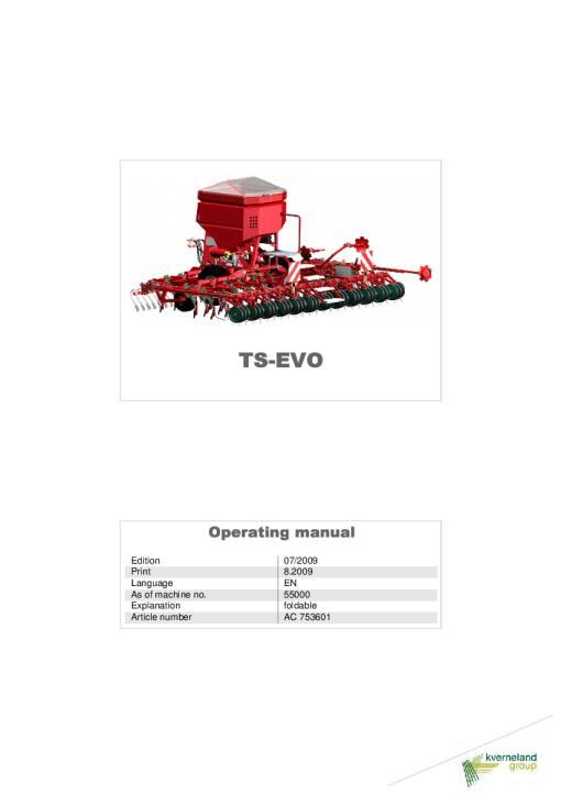Accord -Kverneland Group TS-EVO Seeding combination 2009 Operation Maintenance Manual PDF download