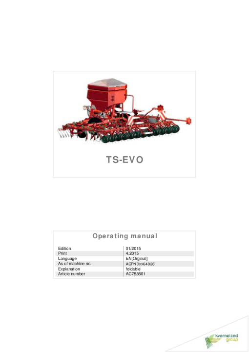 Accord -Kverneland Group TS-EVO Seeding combination 2015 Operation Maintenance Manual PDF download