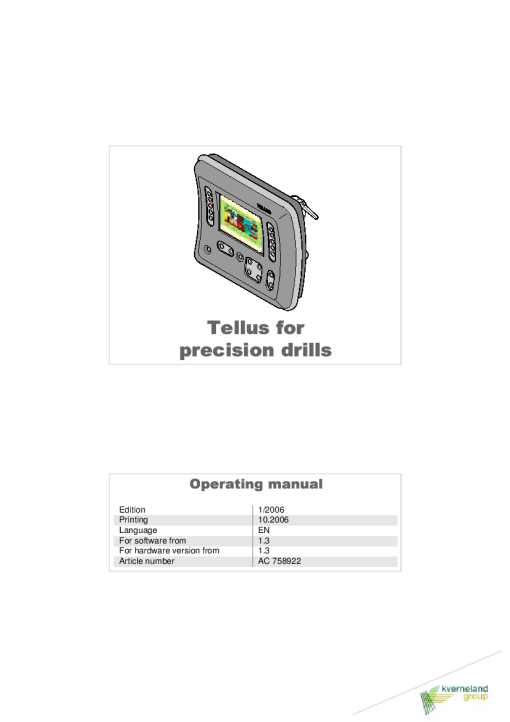 Accord -Kverneland Group Tellus for precision drills 2006 Operation Maintenance Manual PDF download