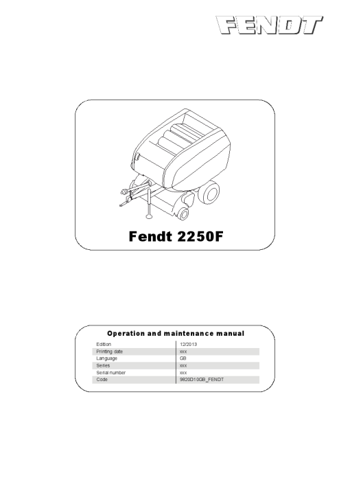 Fendt 2250F Balers Round 2014 Parts Manual Catalog Pdf Download