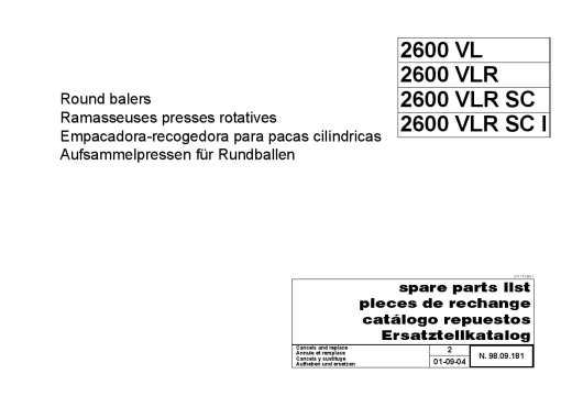 Fendt 2600VL-R -RSC -RSC I Round Balers Parts Manual Catalog Pdf Download
