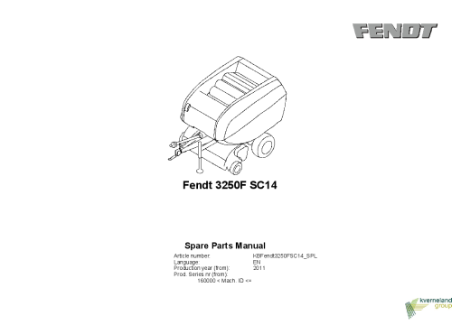 Fendt 3250F SC14 Round baler 2011 Parts Manual Catalog Pdf Download