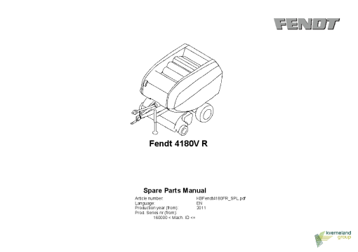 Fendt 4180V R Round Balers 2011 Parts Manual Catalog Pdf Download