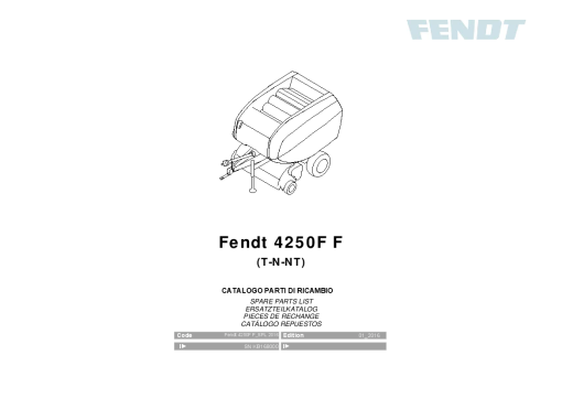 Fendt 4250F F Round Baler 2016 Parts Manual Catalog Pdf Download