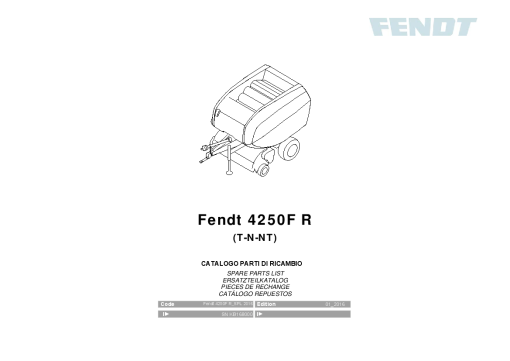 Fendt 4250F R Round Baler 2016 Parts Manual Catalog Pdf Download