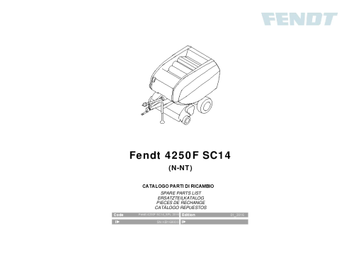 Fendt 4250F SC14 Round Baler 2016 Parts Manual Catalog Pdf Download
