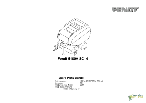 Fendt 5160V SC14 Round Baler 2011 Parts Manual Catalog Pdf Download