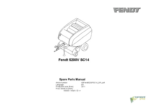 Fendt 5200V SC14 Round Baler 2011 Parts Manual Catalog Pdf Download