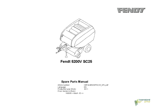 Fendt 5200V SC25 Round Baler 2011 Parts Manual Catalog Pdf Download
