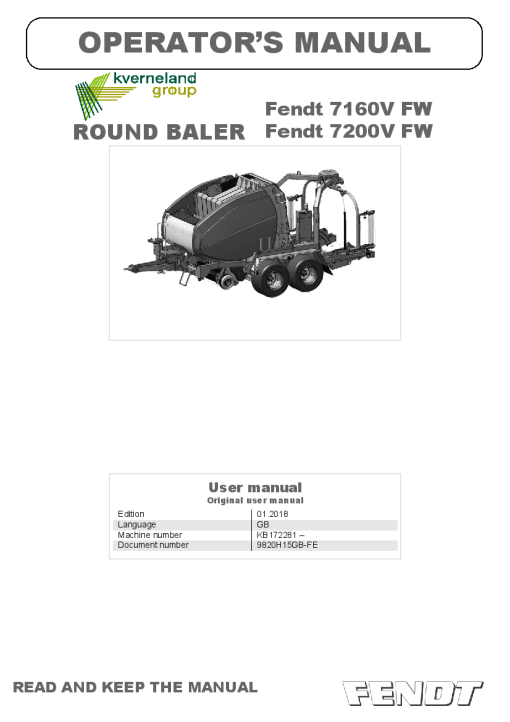 Fendt 7160V-7200V FW Baler-wrapper 2018 Operation Maintenance Manual PDF download